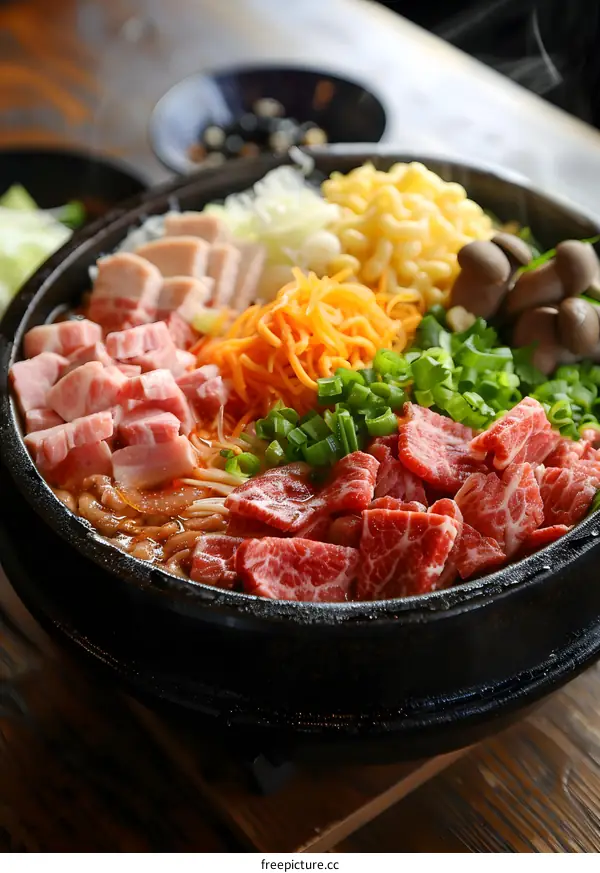 Korean Hot Pot with Beef, Vegetables, and Noodles