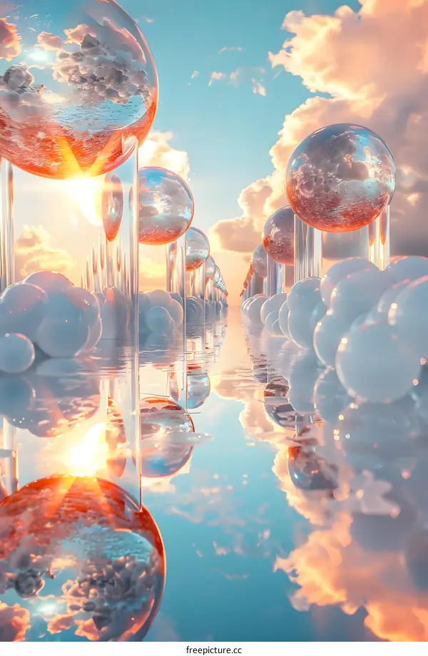 Spheres floating above the water surface