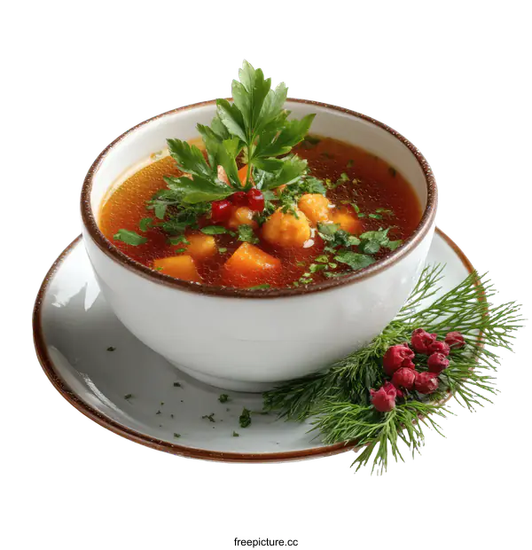[Transparent Background PNG]Delicious Vegetable Soup in a White Bowl