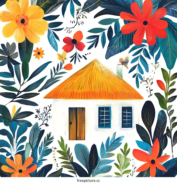 Small White House Surrounded By Flowers