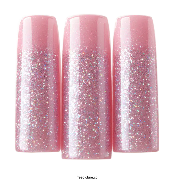 [Transparent Background PNG]Three Pink Glitter Nail Polish Bottles