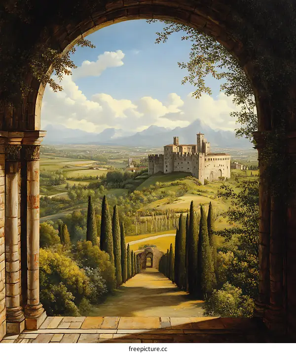 Landscape Painting with Castle in the Distance