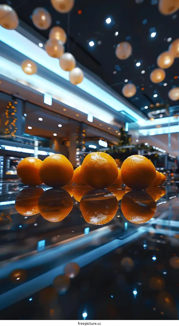 Shiny Oranges In a Modern Building