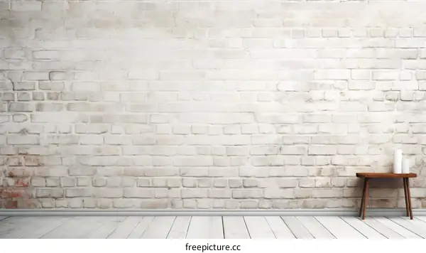 Wood Floor and Vintage White Brick Wall
