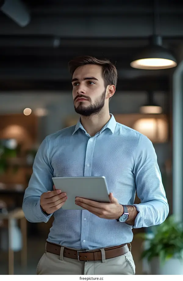 Businessman Using Tablet While Standing In Office