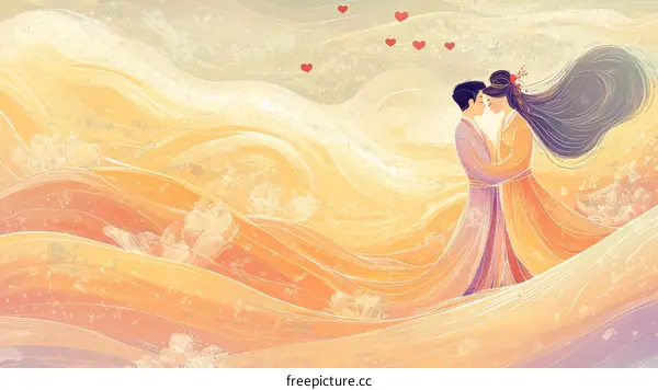Romantic Couple in Traditional Chinese Clothing