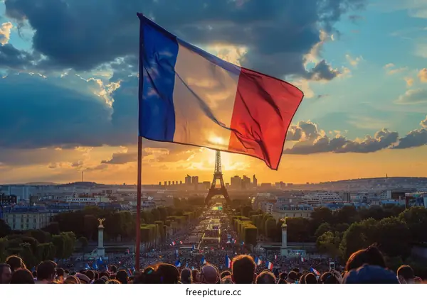 People Waving French Flags In Celebration