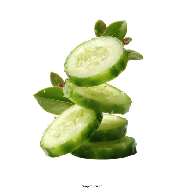 [Transparent Background PNG]Sliced Cucumber with Water Droplets