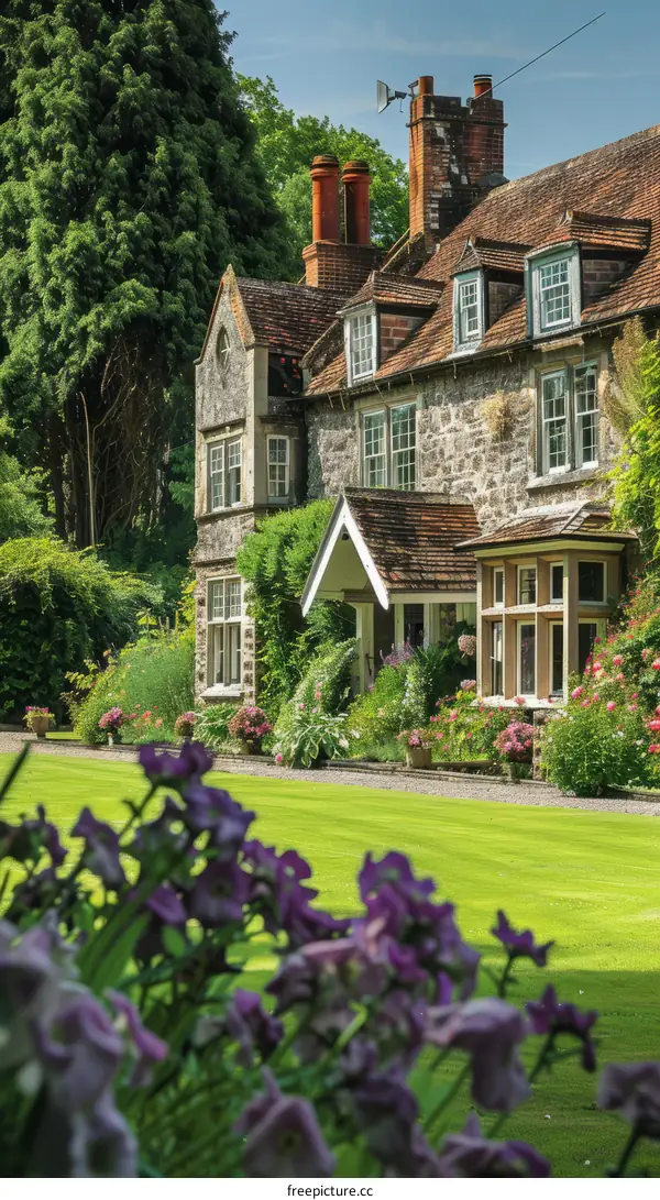 An English country house surrounded by a garden