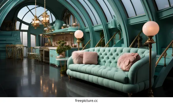Retro futuristic living room interior design