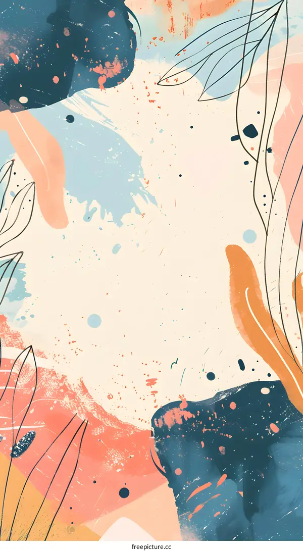 Abstract Painting with Floral Elements and Colorful Splashes