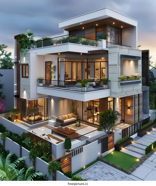 A three-story modern house