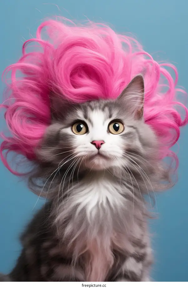 Funny Cat Wearing Pink Wig