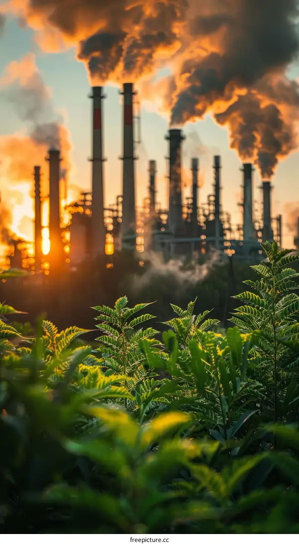 Dark Smoke Plumes from Industrial Factory