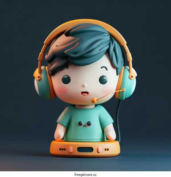 3D illustration of a boy wearing headphones