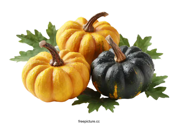 [Transparent Background PNG]Three Colorful Miniature Pumpkins on White Background