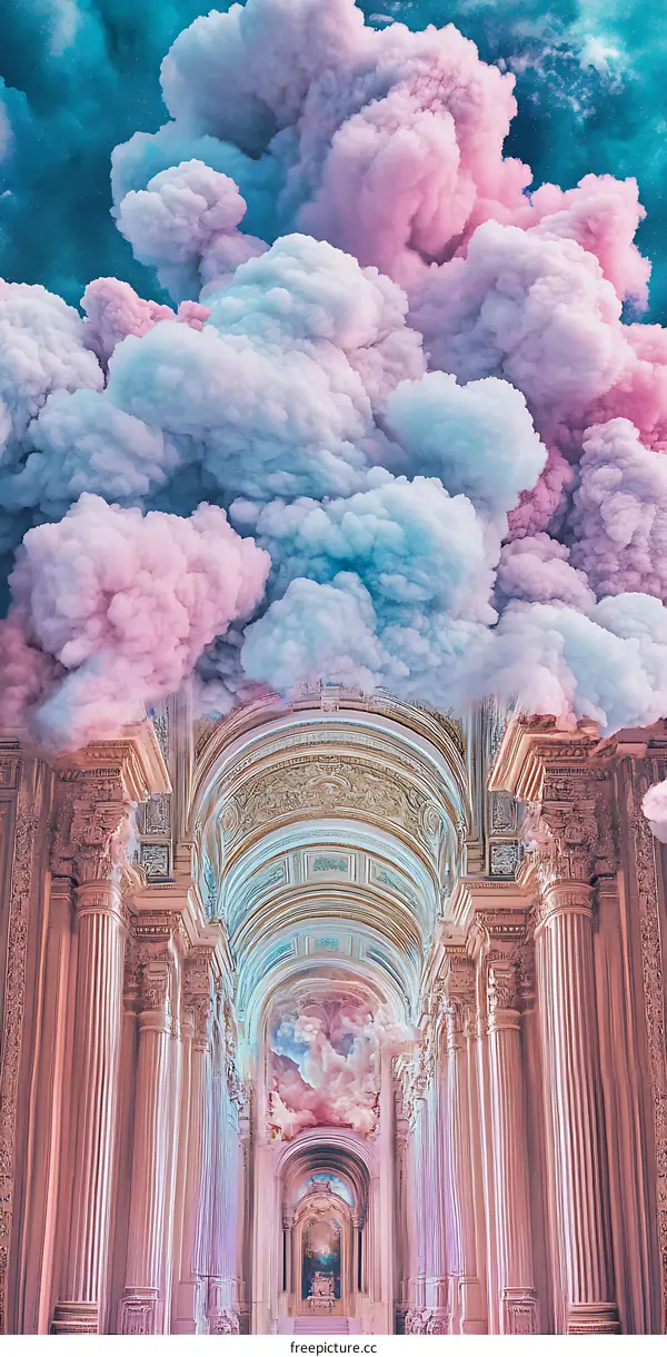 Dreamy Hallway With Pastel Clouds