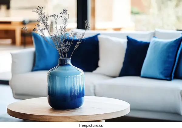 Modern Living Room Decor with Blue Accent