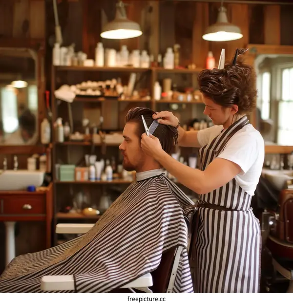 Barbershop customer getting a haircut