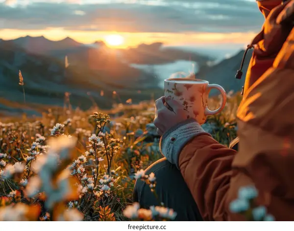 Enjoying a warm cup of coffee in the mountains