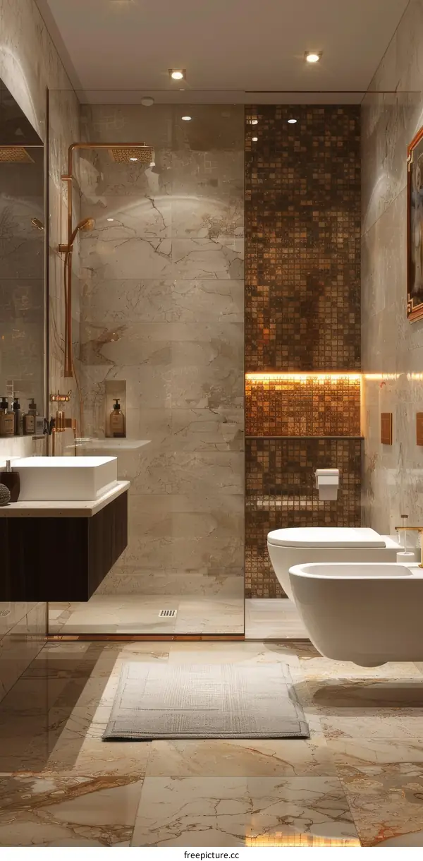 Luxury Modern Bathroom Design with Marble and Tiles