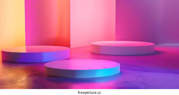 Abstract Neon Background With White Cylinders