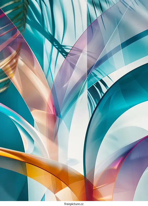 Abstract Colorful Background with Geometric Shapes and Palm Leaf