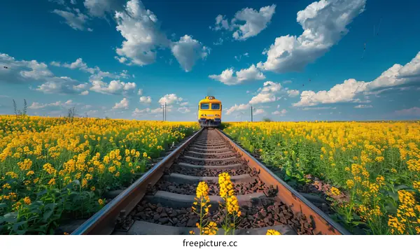 Train Ride Through a Field of Yellow Flowers