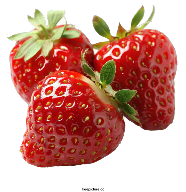 [Transparent Background PNG]Three red strawberries on a black background