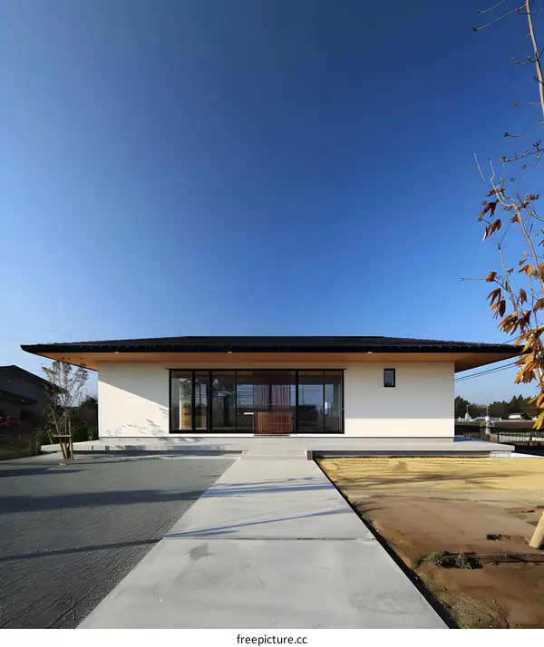 Modern Japanese Style House with Minimalist Design and Concrete Walkway
