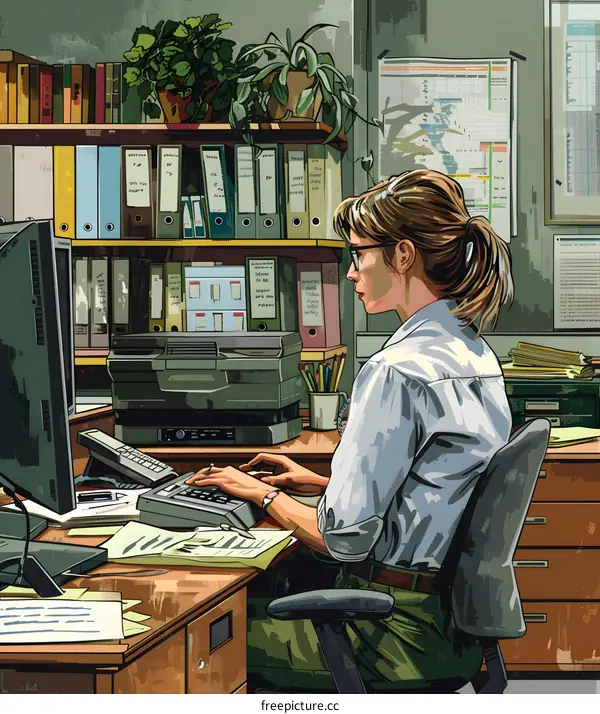 A woman working in an office