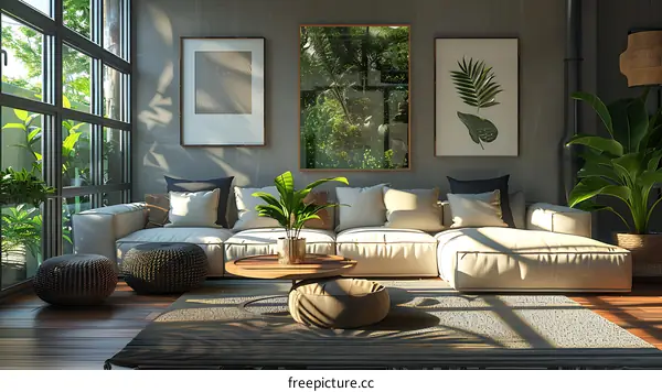 Indoor plants and modern minimalist living room