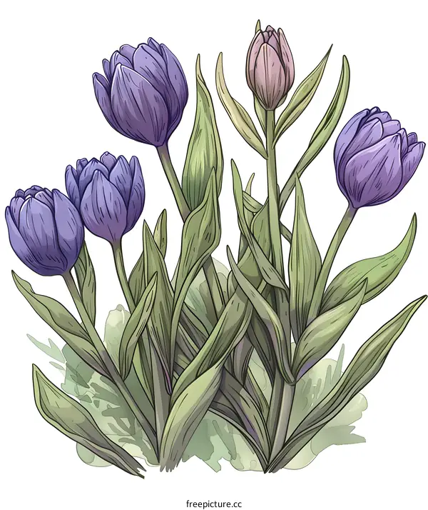 Purple Tulips Flower Watercolor Illustration