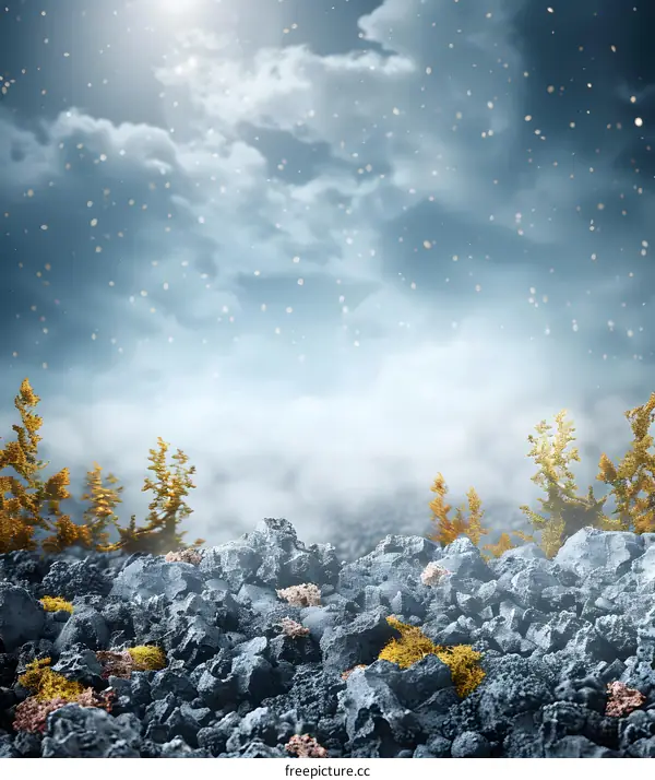 Abstract Winter Landscape with Snow and Fog