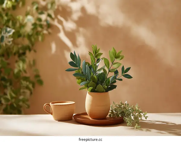 Warm and Cozy Home Decor with Plants and Coffee