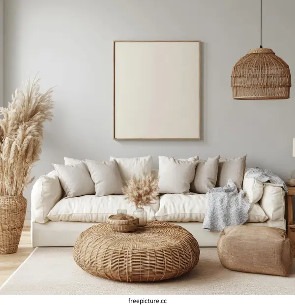 Bohemian Living Room Mockup with Blank Canvas