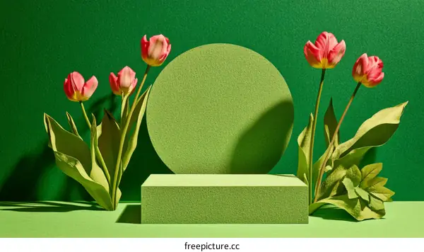 Spring Flowers on a Green Background Display
