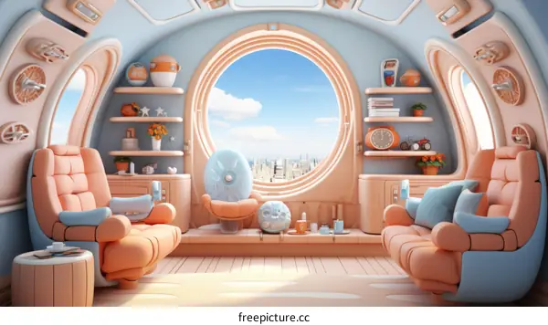 Cozy futuristic living room interior concept