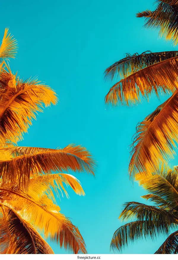 Tropical Palm Trees Against Blue Sky