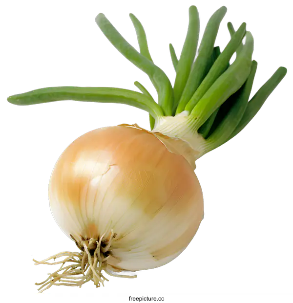 [Transparent Background PNG]Fresh Yellow Onion with Green Shoots