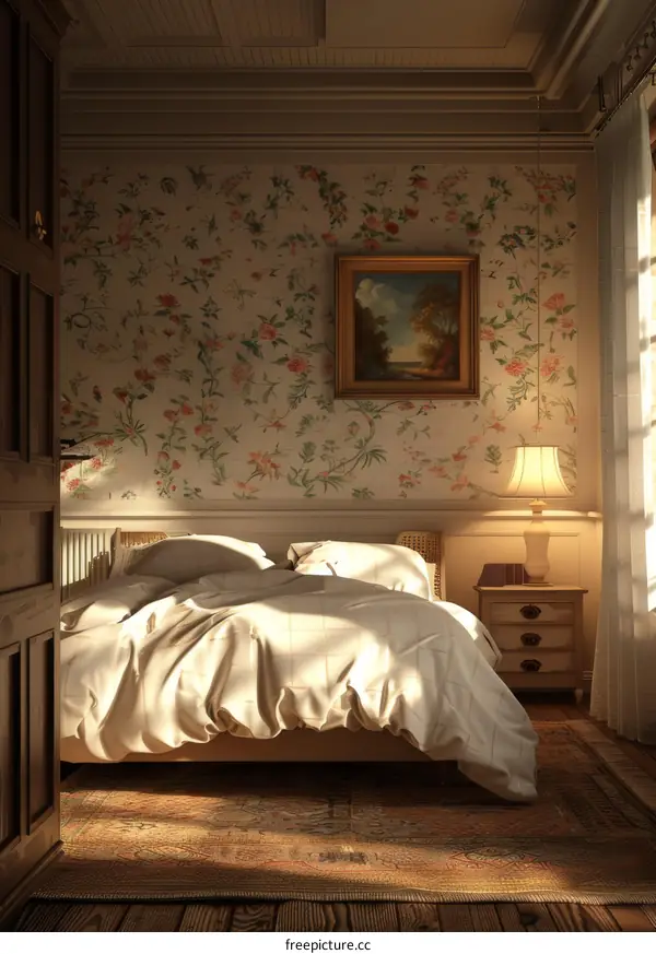 Vintage Bedroom Interior Design Illustration