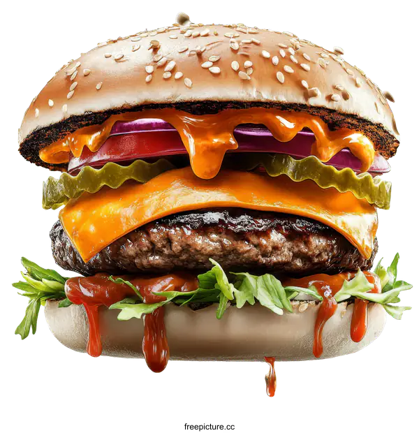 [Transparent Background PNG]Delicious and juicy burger close-up