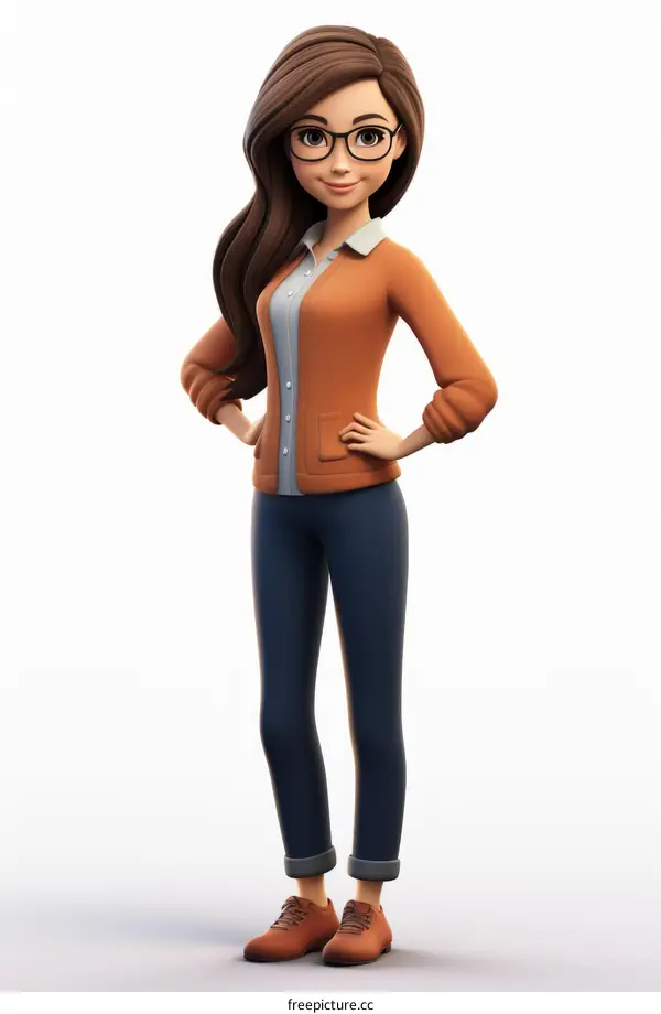 Illustration of a Young Woman in Casual Attire