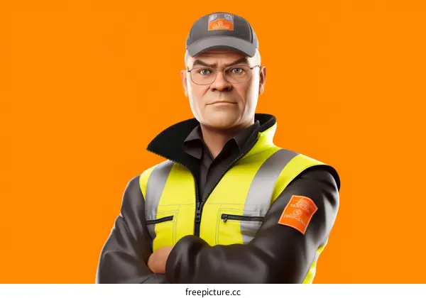 Construction Worker Wearing Hardhat and Safety Vest