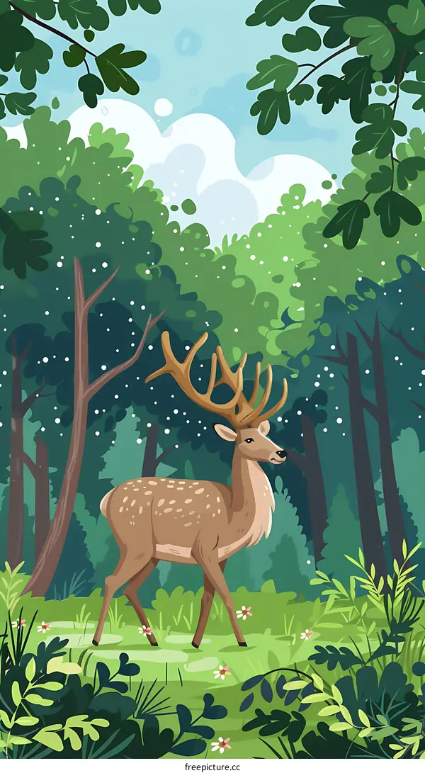 Deer in the Forest Illustration