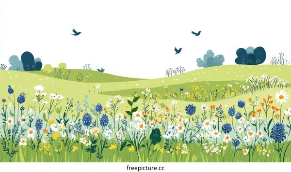 Spring Meadow Landscape Illustration