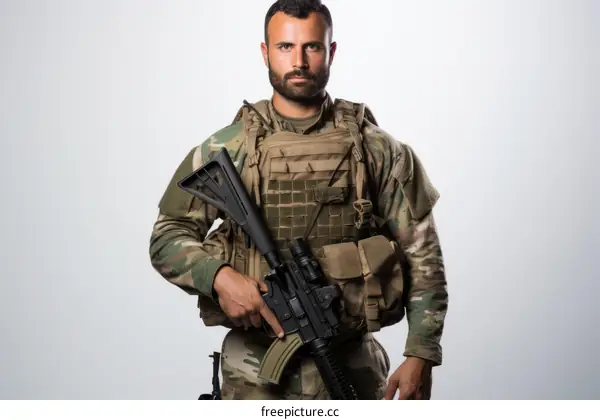 Soldier in military uniform holding a gun
