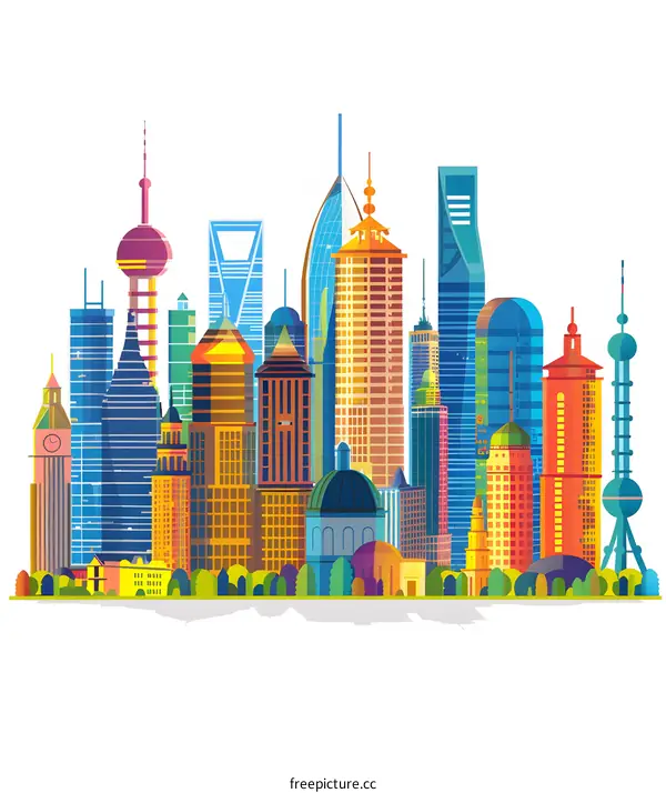 Colorful Skyline of Modern City