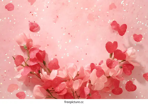 Romantic Pink Background with Heart-Shaped Flowers