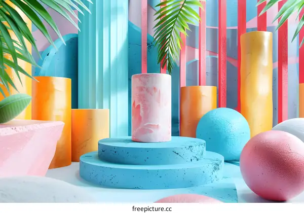 Abstract 3D Design with Geometric Shapes and Soft Colors